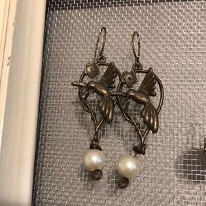 Hummingbird and Pearl Earrings